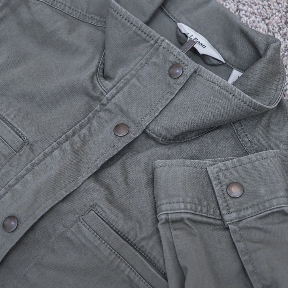 L.L.Bean Utility Chore Jacket Dusty Olive XL Petite Zip Front Pockets‎ Casual - Picture 9 of 11